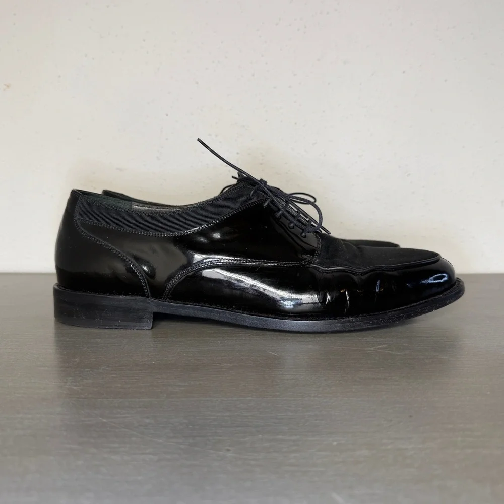 Vintage 80s Cole Haan Made in Italy Black Patent Leather Dress Shoes Size 11.5 D